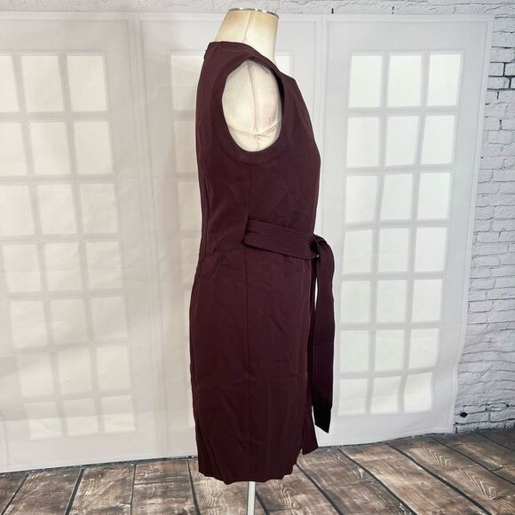 J. Crew Women's Sleeveless Belted Burgundy Sheath Wool Mini Dress Size 2 - Picture 4 of 11